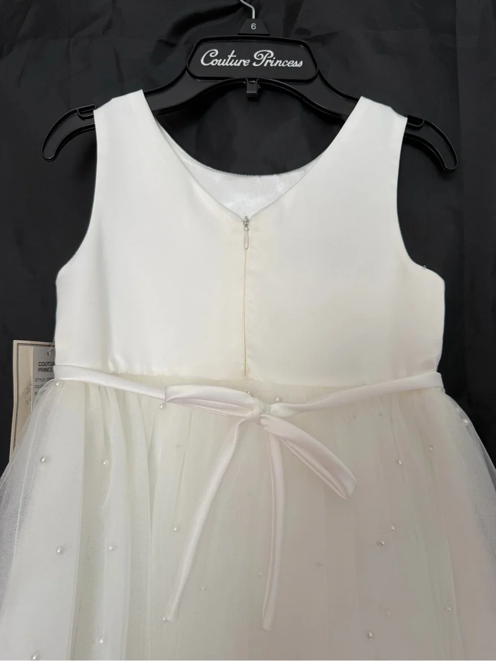 Girls’ Couture Princess White Pearl Trim Tulle Dress